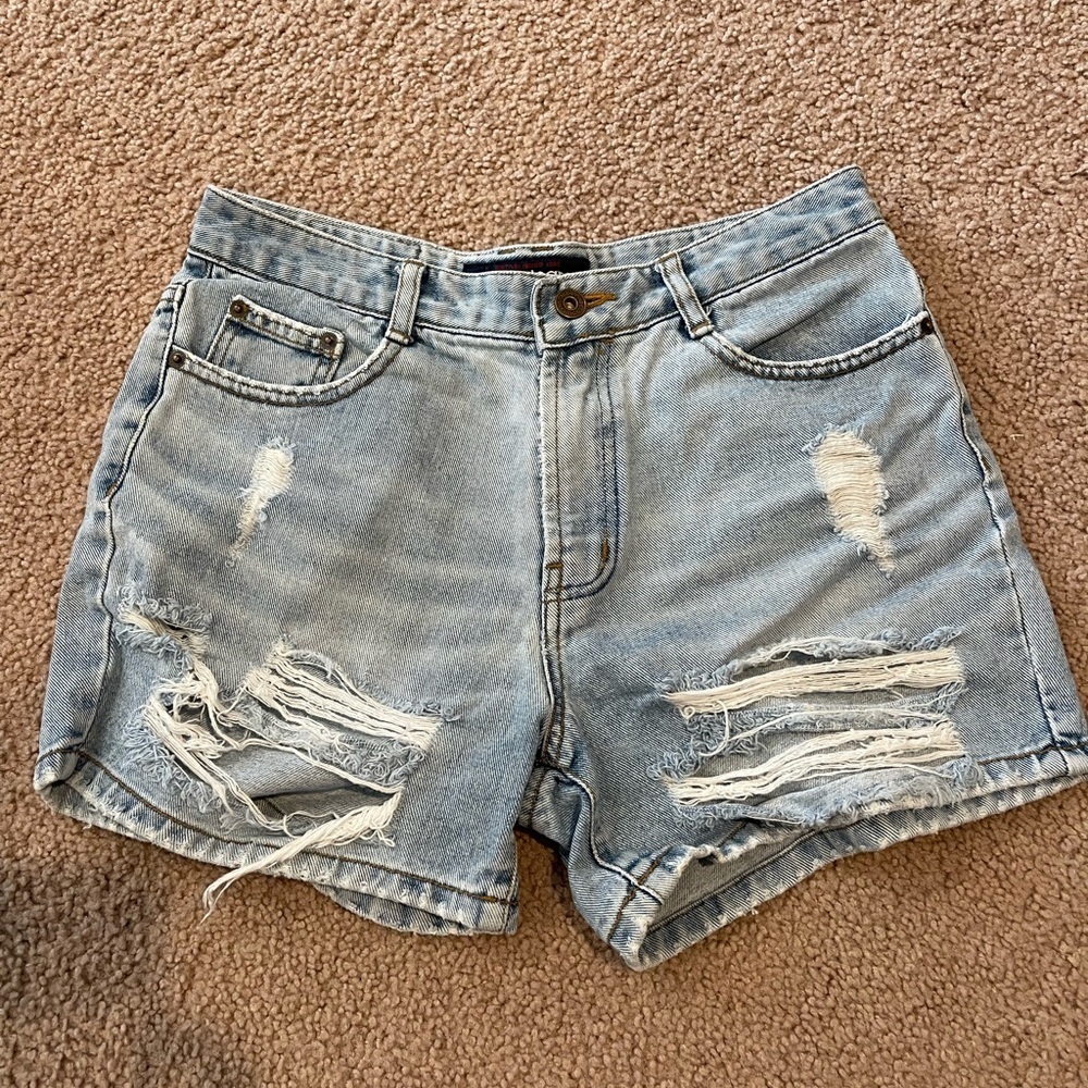 JABA Distressed Ripped High-waisted Denim Shorts